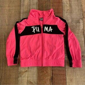 Puma girls neon pink full zip up lightweight jacket with black logo -24M